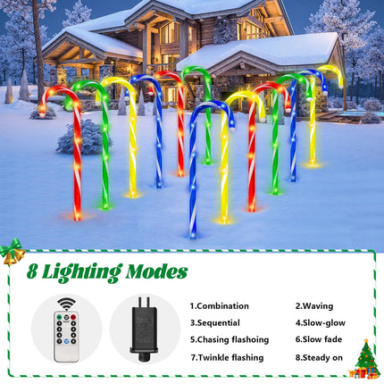 HELESIN 12 Pack Christmas Candy Cane Lights with Remote Control, 25.6" d Christmas Pathway Markers Lights Waterproof Outdoor Decorations with 8 Lighting Modes for Patio Garden Yard Xmas Decor