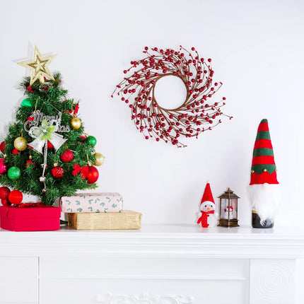 12 Inches Berry Wreath Pip Berries Wreath Winter Artificial Twig Wreath for Festival Celebration Home Farmhouse Front Door Wall Window Home Office Decor Housewarming (Red)