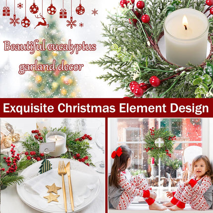 SOMGTING Christmas Candle Rings Wreaths Christmas Kitchen Cabinet Wreaths Mini Xmas Wreaths Table Centerpieces Candle Rings for Pillars Christmas Front Door Window Chair Decorations (4PCS)
