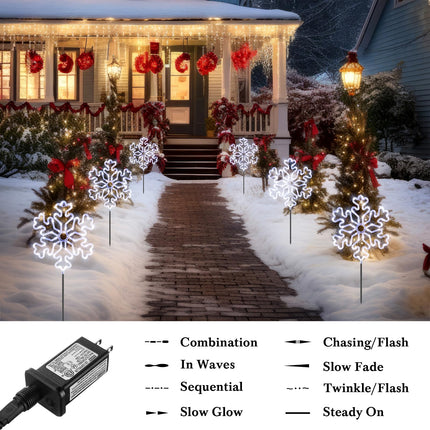 8 Pack Christmas Pathway Lights 11 x 27 Inch Large Snowflake Lights Outdoor Waterproof LED Plug in & Connectable Decorative Lights Outdoor Christmas Decorations for Yard Lawn Garden Decor