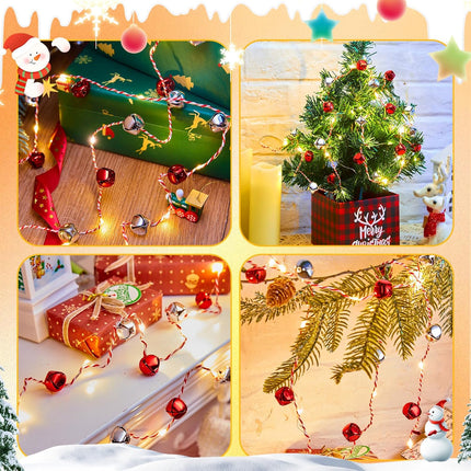 Christmas String Lights, 7.2ft 20 LEDs Battery Powered Jingle Bell Lights for Christmas Winter Festival Indoor, Xmas Tree, Fireplace, Decor, Red/Silver Bells