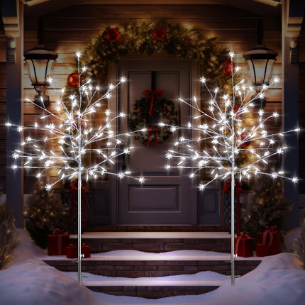 2 Pack 5Ft Outdoor Christmas Decoration Pathway Light Stake Frosty Snowflake Christmas Tree White Light Pre Lit for Outside Yard Garden Lawn Patio Walkway Christmas Holiday Decoration