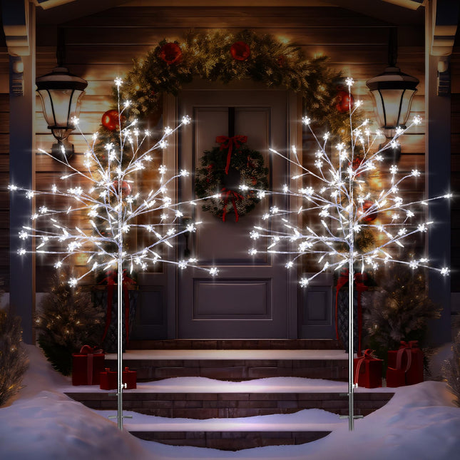 2 Pack 5Ft Outdoor Christmas Decoration Pathway Light Stake Frosty Snowflake Christmas Tree White Light Pre Lit for Outside Yard Garden Lawn Patio Walkway Christmas Holiday Decoration