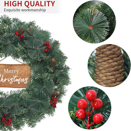 Outdoor Christmas Wreath for Front Door, Christmas Wreaths 20in Indoor Christmas Wreath, PVC Tips, Bow Ribbon, Christmas Door Banner