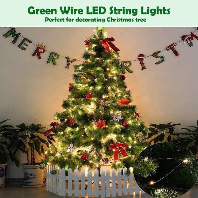 Outdoor Indoor String Lights Christmas 300LED Warm White Fairy Lights 99ft Green Wire Dimmable with Remote Control, Waterproof Fairy Light for DIY Christmas Tree Bedroom Patio Party Decor