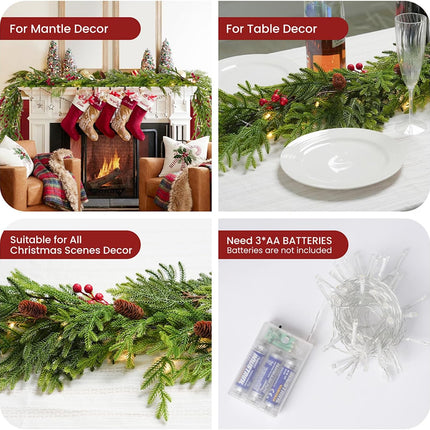 Christmas Norfolk Pine Garland,9Ft Real Touch Norfolk Pine Garland, Artificial Pine Greenery Christmas Garlands for Table Fireplace Wall Home Indoor Outdoor Decoration