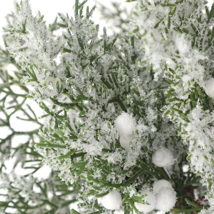 Lyrow 24 Pcs Christmas Artificial Juniper Cedar Branches Picks Spray with Berry Faux Greenery Spray Branches Cedar Twig Stems for Holiday Winter Ornament Crafts Wreath Garland (White Berry with Snow)