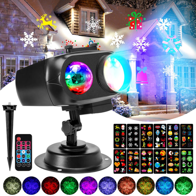 B-right Christmas Projector Lights Outdoor, 2 in 1 HD Holidays Projector Lights Outdoor with 12 Slides 96 Patterns 10 Ocean Wave Remote Timer LED Snowflake Projector for House Party Indoor Decorations