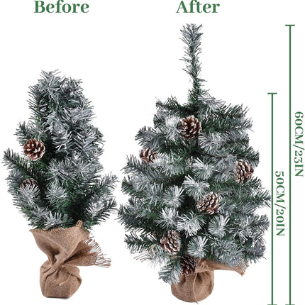 Artificial Mini Christmas Tree with LED Lights, 21 Inch Table Top Christmas Tree with Pine Cones for Holiday and Christmas Decoration