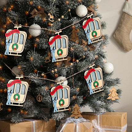 9 Foot Ski Lift Gondola Hanging Christmas Garland Wooden Ski Garland with Cable Car Skier Ski Christmas Tree Ornaments Christmas Village Ski Lift Garland s for Home Party Decor
