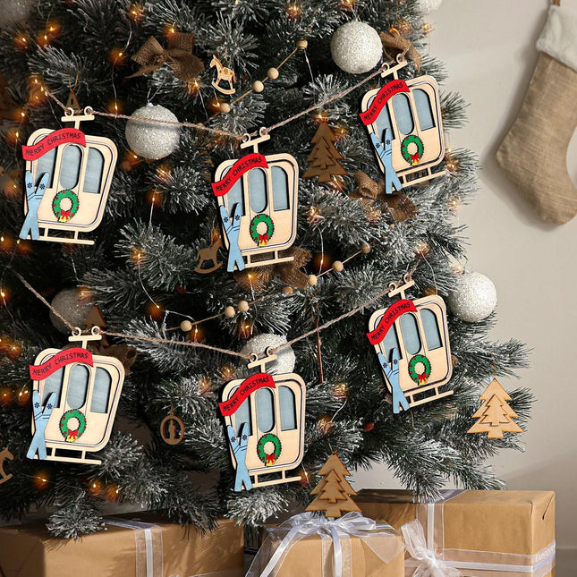 9 Foot Ski Lift Gondola Hanging Christmas Garland Wooden Ski Garland with Cable Car Skier Ski Christmas Tree Ornaments Christmas Village Ski Lift Garland s for Home Party Decor