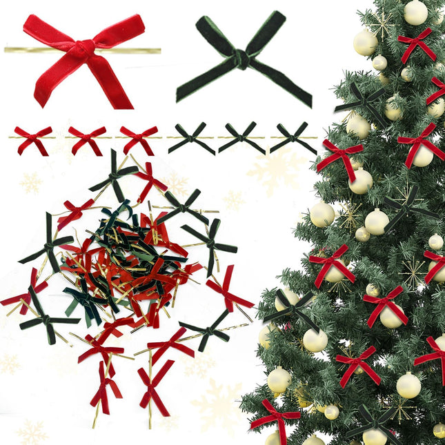 120 Pcs Velvet Christmas Tree Bow Door Decoration, Handmade Velvet Bow, Floral Wreath Decoration, Vintage Floral Wreath Bow Used for Christmas Tree Decoration