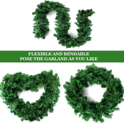 9FT Christmas Lighted Garland, Pre-lit Artificial Xmas Garland w/Battery-Operated String Lights with Timer & Remote - Lush Green Xmas Decor Greenery Wreath Garland for Indoor/Outdoor Party Decor