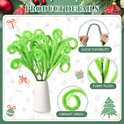 8 Pieces Lime Green Furry Christmas Tree Picks 15 Inch Decorative Christmas Curly Tree Sticks Green Christmas Tree Topper Spiral Curly Sprays Elf Ornaments Stems for Xmas Tree Vase Fillers