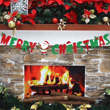Comelodiant Merry Christmas Banner Glitter Christmas Banner Red &Green Christmas Bunting Banner Sign for Xmas Decorations Indoor Christmas Home Wall Fireplace Mantel Décor