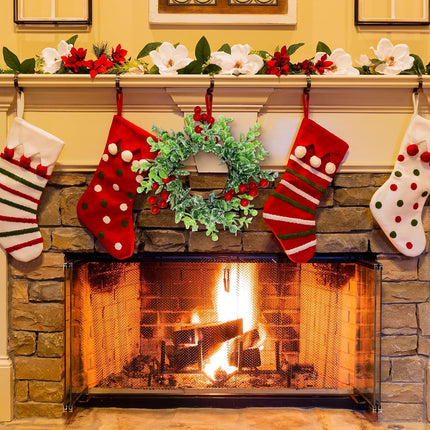 4 Pcs Christmas Candle Rings Wreath Red Berries with Eucalyptus Leaves 3.15inch, Snowy Small Wreath Candle Ring Holder for Pillars, Christmas Home Kitchen Table Centerpieces Decor