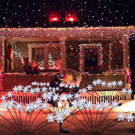 Christmas Solar Swaying Lights 4 Pack 40 LED Christmas Snowflake Lights with 2 Lighting Modes Cool White Waterproof Solar Outdoor Pathway Lights Firefly Garden Lights Decorative for Yard