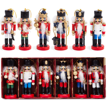 AMOR PRESENT 6PCS Christmas Nutcracker Set, 3 Inch Wooden Nutcracker Hanging Decorations Nutcracker Soldier Ornaments for Christmas Tree Shelves Table Decoration