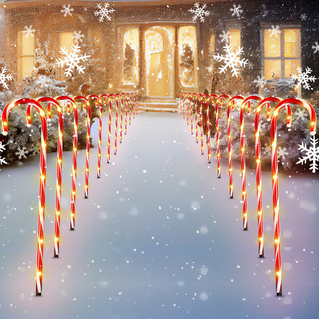 Treela 4 Sets 36 Inch Christmas Candy Cane Pathway Markers 24 Pcs Christmas Walkway Stakes Lights Connectable Lighted Pathway Lights for Xmas Holiday Party Outdoor Patio Yard Garden, White and Red