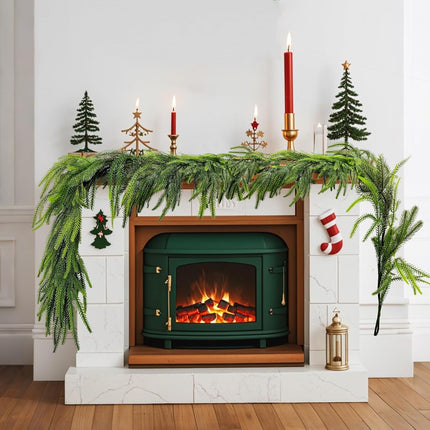 2 Pcs Real Touch Norfolk Pine Garlands 6FT Artificial Pine Greenery Garlands Faux Christmas Garland for Holiday Seasonal Indoor Home Decor Mantle