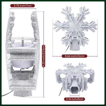 Christmas Tree Topper Lighted Star Tree Topper with Rotating Snowflake Projector Lights, LED Silver Snowflakes Tree Topper for Xmas Tree Decorations (Silver Snow)