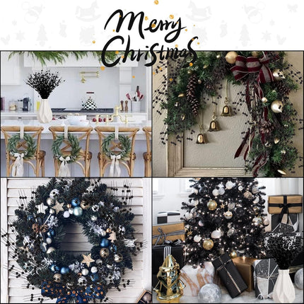 12 PCS Artificial Glitter Berry, Black Christmas Glitter Picks Artificial Berries Stems Ornaments Fake Xmas Stem Decorative Sticks for Vases Tall DIY Wreath Home Decor Halloween Decoration (15.8’’)