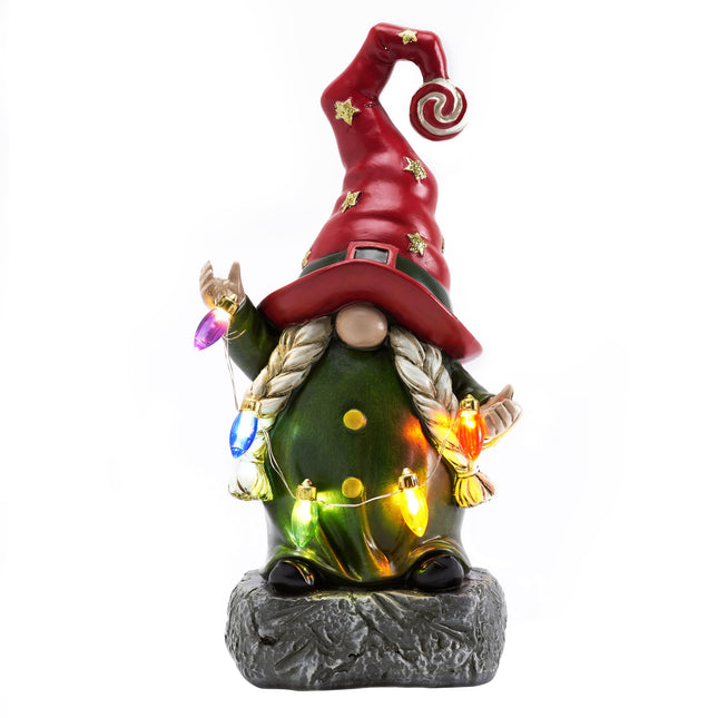 TERESA'S COLLECTIONS Garden Gnomes Christmas Decorations Outdoor for Resin Garden Decor, Red Gnome Decor Battery Operated Colorful LED Light, Witch Christmas Decor s for Party, 8.86"