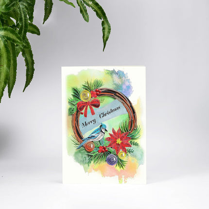 Christmas Wreath Quilling Card, 5 x 7 inch, Handmade, with Envelope