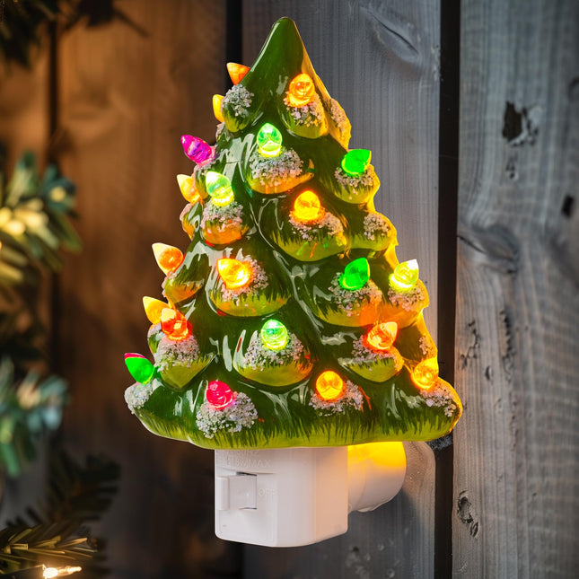 Dazzle Bright Ceramic Christmas Tree Night Light, UL Nightlight Plug in, Vintage Christmas Decorations Indoor, Room Home Decor and Accessories, Night Light for Kids/Adults