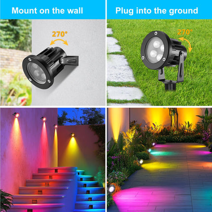 OurLeeme Landscape Lighting - 120V 8W RGB Colored Halloween Spotlight, LED Spotlights Outdoor Waterproof Yard Stake Landscape Spotlights, Christmas Spot Lights Outdoor for House Tree (6PCS)