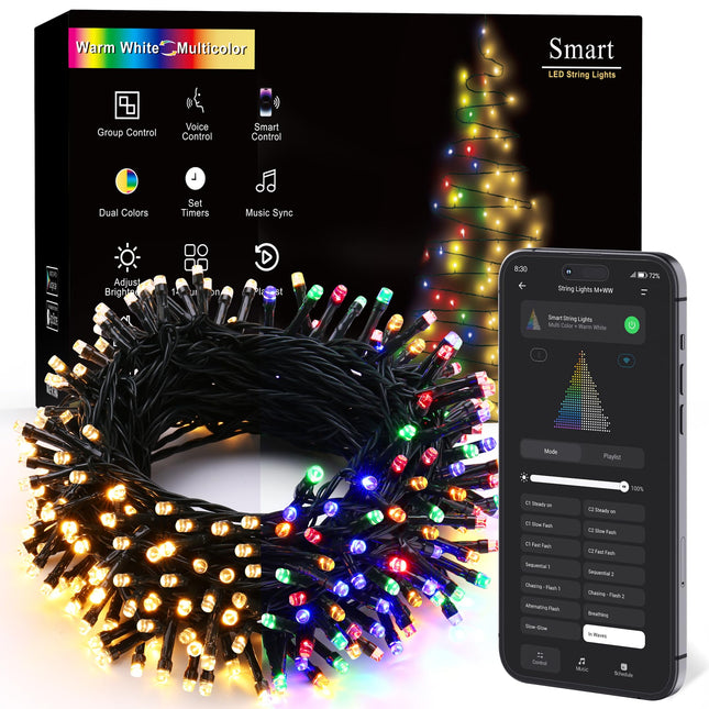 Brizled Smart Christmas Lights, 66FT 200 LED Color Changing Christmas String Lights App & Voice Control, Dimmable Warm White & Multicolor Xmas Tree Lights Music Sync for Indoor Outdoor Wedding Party