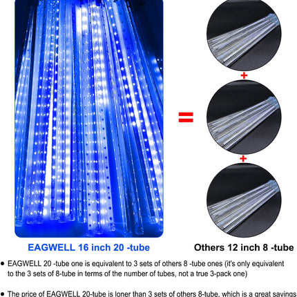 Christmas Lights Outdoor Waterproof, 16 Inch Meteor Shower Rain Lights, 20 Tube 960 LEDs Icicle Tree Lights for Halloween Yard Party Patio Xmas Decoration,Blue