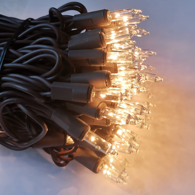 100 Clear Mini Brown Wire Christmas Lights 23ft Incandescent Waterproof String Lights, UL Approved, Fairy Lights for Outdoor, Indoor, Home, Party, Holiday, Xmas Tree Decoration