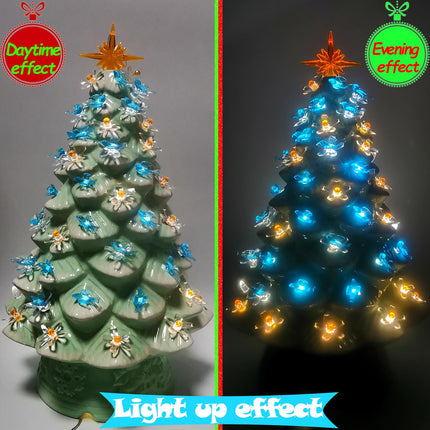 153Pcs Ceramic Christmas Tree Replacement Poinsettia Clear Bulbs-50 Clear Flower Lights＆50 Plastic Gold Berrys Tree Pegs＆50 Aqua Cardinal Birds Knob Decor for Glazed Tabletop Porcelain Trees,Etc.