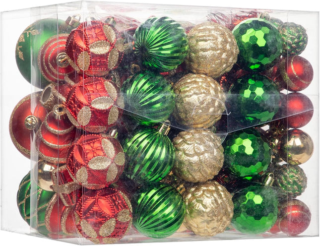 100ct Christmas Tree Ornaments Set Assorted Shapes and Sizes Christmas Tree Decorations Set Red & Green Christmas Ornaments Bulk Shatterproof Christmas Ball Ornaments for Holiday Party Home Decor