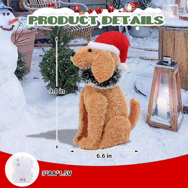 MUMTOP Dog Lighted Outdoor Christmas Decorations, Indoor Outdoor Lighted Holiday Displays, Light Up Puppy with Red Hat and Wreath Neckerchief Christmas Decoration for Porch, Home Decor
