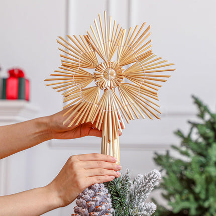 Christmas Straw Star Snowflake Tree Topper Straw Ornaments 10 x 12 Inch Swedish Style Nordic Tree Topper for Christmas Tree Office Home Indoor Desktop Adults Decoration(Classic)