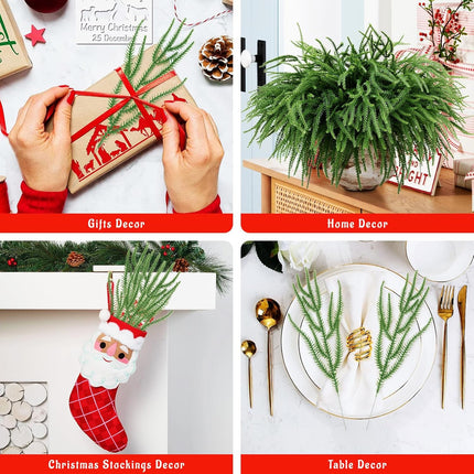 100 Pcs Christmas Norfolk Pine Branches, Christmas Greenery Stems, Artificial Pine Branches DIY Crafts Faux for Xmas Wreath Garland Indoor Outdoor Home Kitchen Garden Holiday Accessories Decor