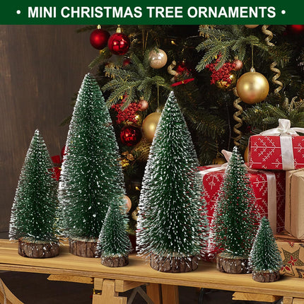 hatisan 6pcs Mini Christmas Trees Decorations - Small Bottle Brush Trees, Artificial Tabletop Christmas Tree for Indoor Outdoor Home Room Party