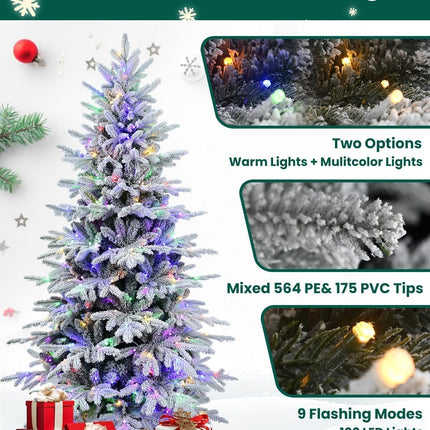 Flocked Christmas Tree Prelit 4ft Leheyhey Small Christmas Tree with LED Lights, Memory Steel Wire Branch Simulation of Fir Tree, Foldable Metal Base, 739 PE & PVC Mixed Branch Tips