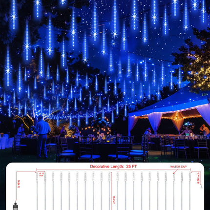 Christmas Lights Outdoor Waterproof, 16 Inch Meteor Shower Rain Lights, 20 Tube 960 LEDs Icicle Tree Lights for Halloween Yard Party Patio Xmas Decoration,Blue