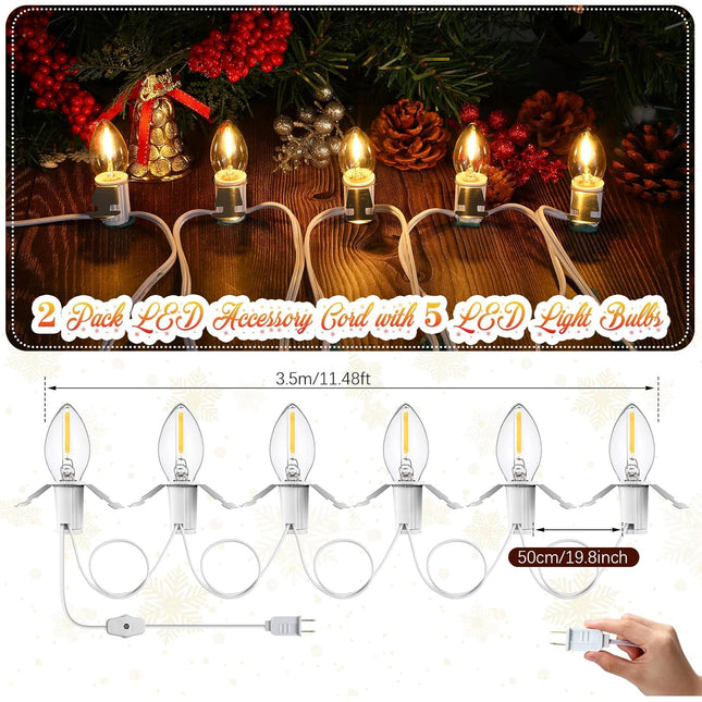 Retisee 4 Pcs Christmas 6 E12 LED Light Village Cord Accessory Cord and Outlet 11.48ft Christmas Village Light with On/Off Switch Plugs for Christmas Village Houses and Craft Decoration, White