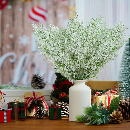 40 Pcs Christmas Snowy Artificial Pine Needles Branches 13.5 Inch Snow Frosted Pine Picks Twigs Christmas Greenery Cedar Sprigs Pine Picks Stems for Christmas Wreath Garland Crafts Home Decor