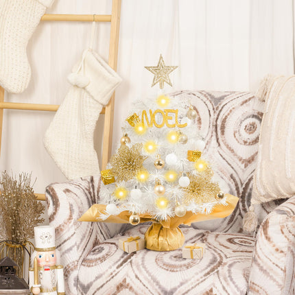 XmasExp Mini Christmas Tree White Christmas Tree Artificial Christmas Tree Small Christmas Tree with Light Tabletop Christmas Tree Holiday Decoration for Home, Office, Party