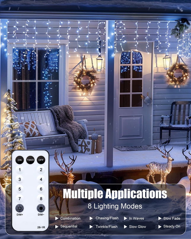 Minetom Icicle Lights for Outside, 100Ft 832 LED White Christmas Lights with 156 Drops, Icicle Christmas Lights Outdoor with Remote and Timer, Outdoor Christmas Lights for House Roof, Pure White