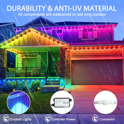 Permanent Outdoor Lights Christmas Halloween 40ft Smart RGB IC Outdoor Eaves Lights IP65 Waterproof Rainbow House Forever Light with DIY Scene Mode Music Sync for Year, Party, Holiday