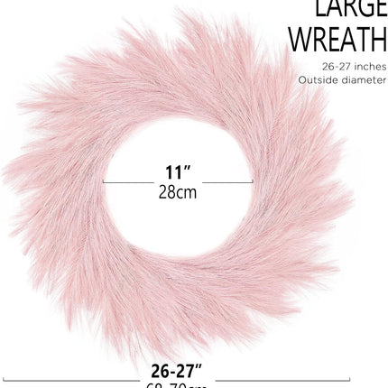 Hananona Artificial Pampas Wreath, 26" Pink Faux Pampas Decor for Boho Style Weding, Spring Wreath Valentine's Day Home Decor (Pink)