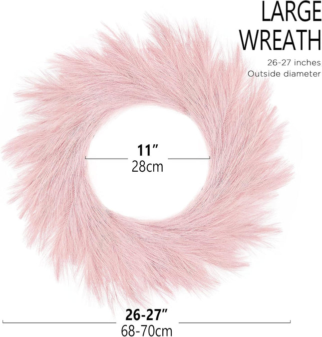 Hananona Artificial Pampas Wreath, 26" Pink Faux Pampas Decor for Boho Style Weding, Spring Wreath Valentine's Day Home Decor (Pink)