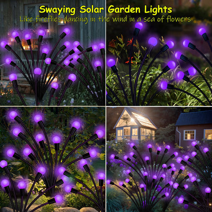 Kohlrabi Solar Garden Lights Outdoor, 4 Pack 40 LED Solar Purple Firefly Lights Waterproof, Sway by Wind, Solar Swaying Light for Yard Patio Backyard Garden Planter Flower Bed Pathway Decoration