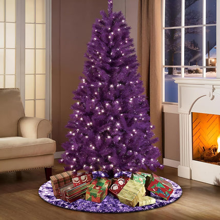 Purple Sequin Tree Skirt, Small Glitter Christmas Tree Skirt 36 Inch, Xmas Sparkly Tree Mats for Christmas Pencil Tree, Purple Halloween Christmas Decorations Ornaments